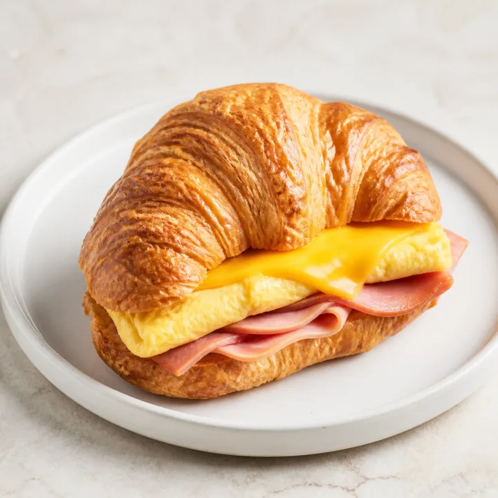 Ham, egg and cheese croissant sandwich