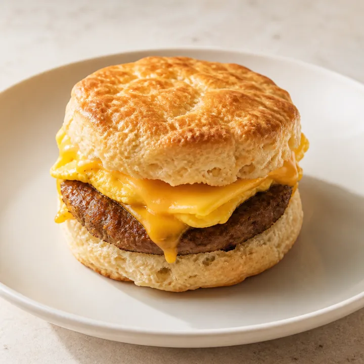 Sausage, egg and cheese biscuit sandwich